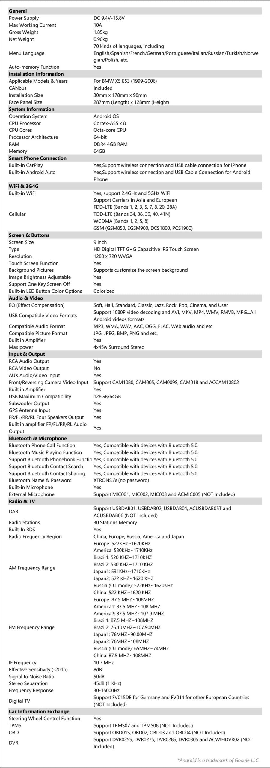 Xtrons 9'' Head Unit Display Upgrade For BMW X5 E53 1999-2006 | 4GB RAM & 64GB ROM