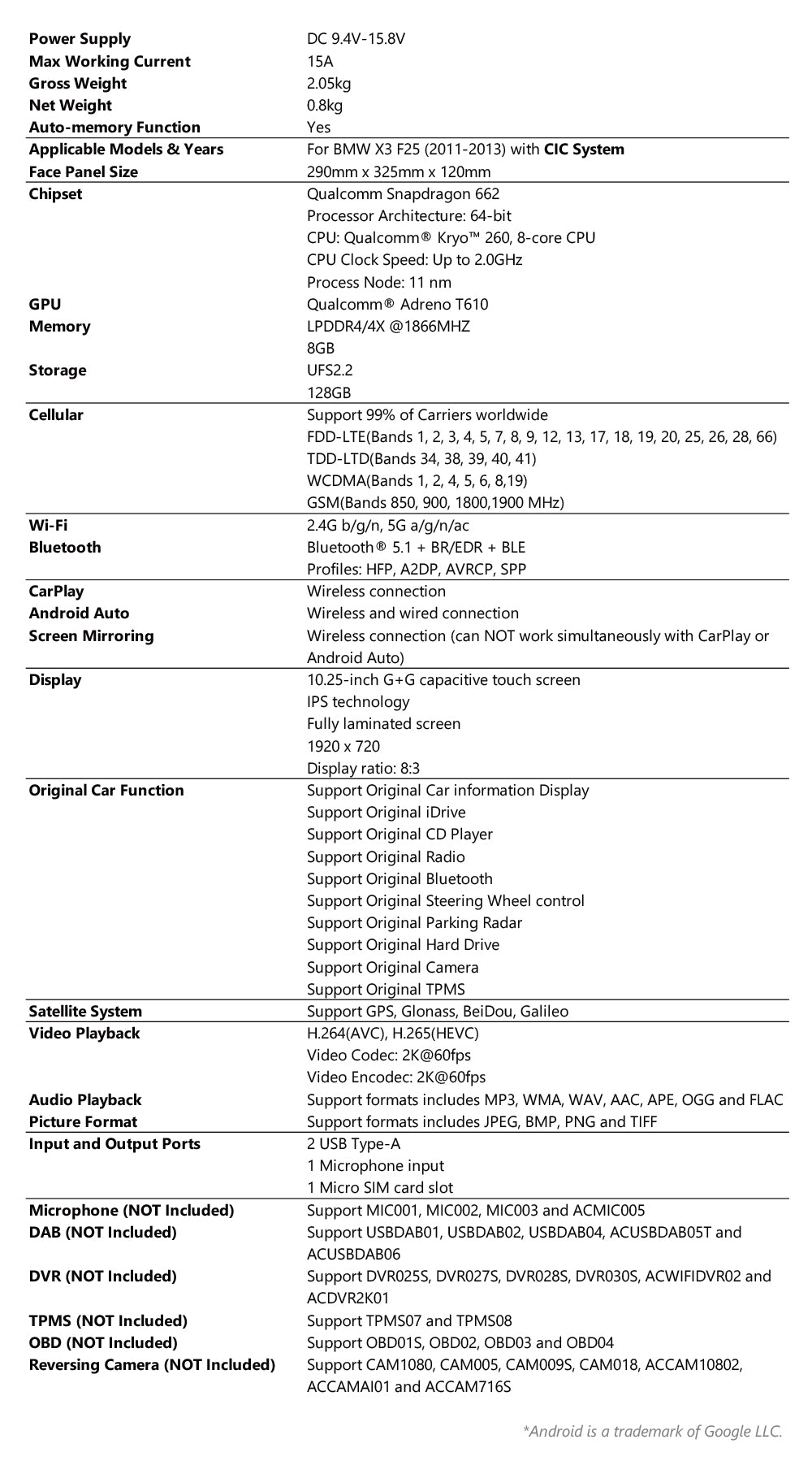 Xtrons 10.25" Head Unit Display Upgrade For BMW X3/X4 F25/F26 2011-2013 (CIC) | 8GB RAM & 128GB ROM