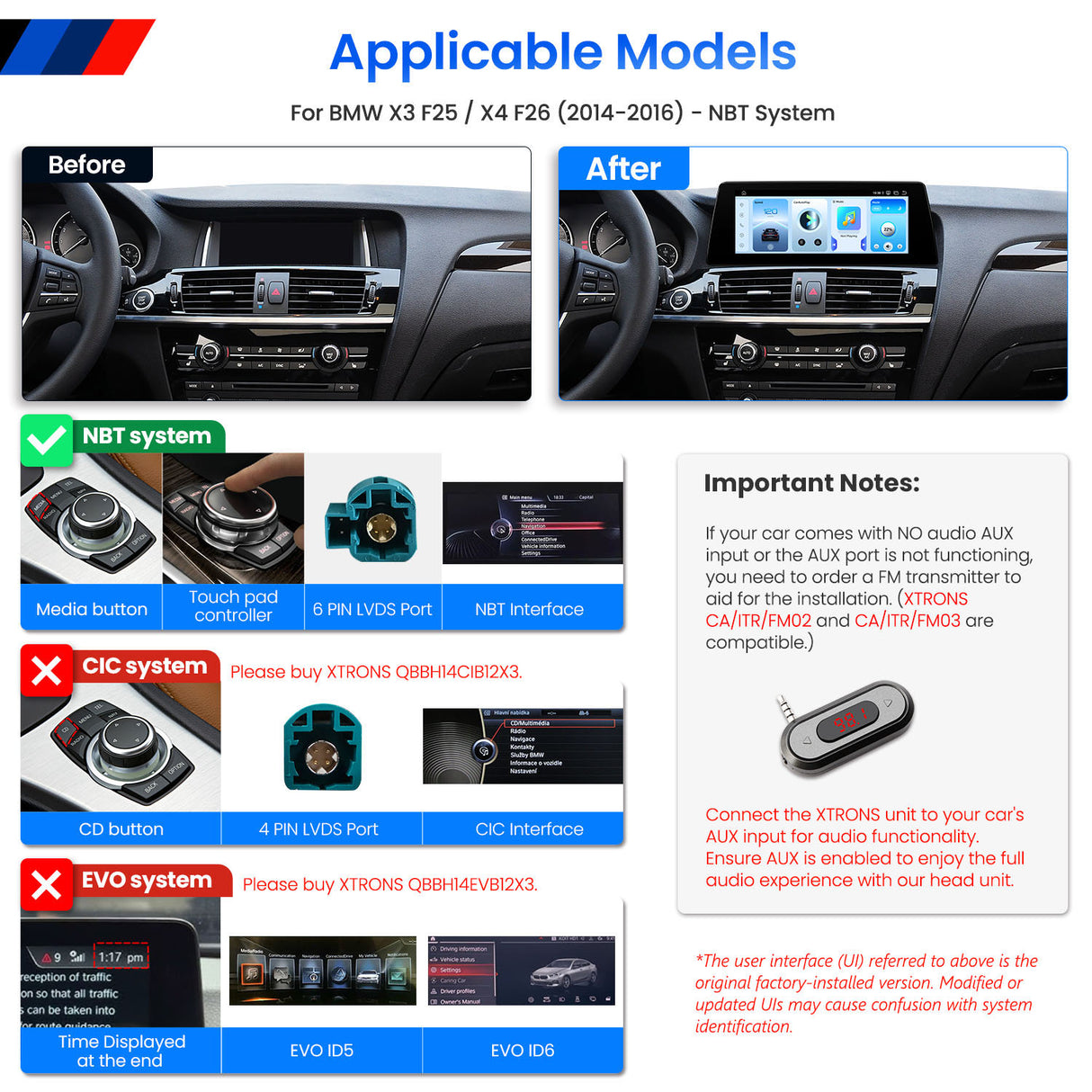 Xtrons 10.25" Head Unit Display Upgrade For BMW X3/X4 F25/F26 2014-2016 (NBT) | 8GB RAM & 128GB ROM