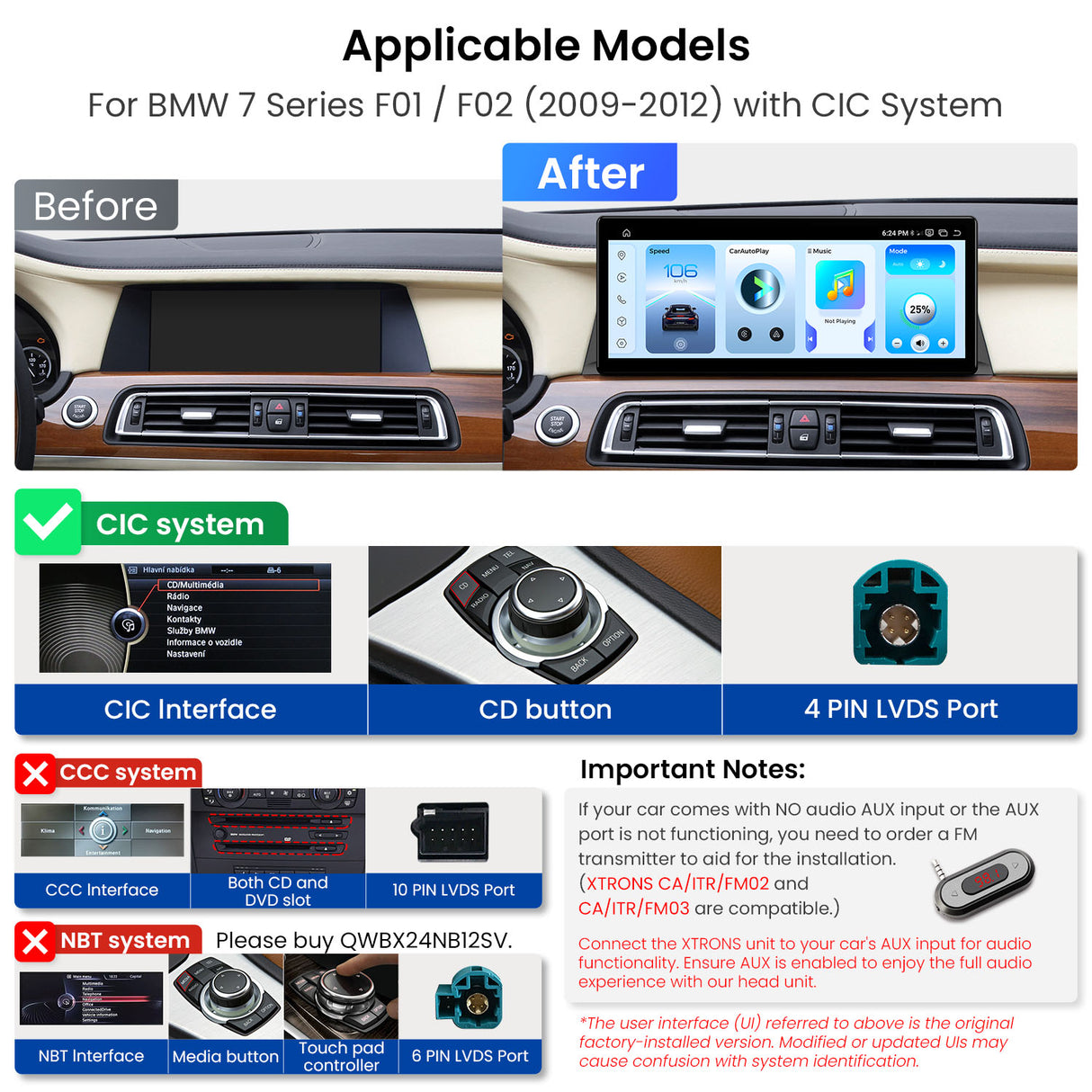 Xtrons 12.3" Head Unit Display Upgrade For BMW 7 Series F01/F02 2009-2012 (CIC) | 8GB RAM & 256GB ROM
