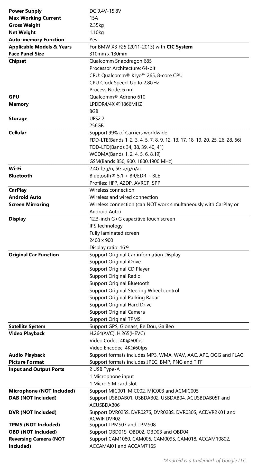 Xtrons 12.3" Head Unit Display Upgrade For BMW X3/X4 F25/F26 2011-2013 (CIC) | 8GB RAM & 256GB ROM