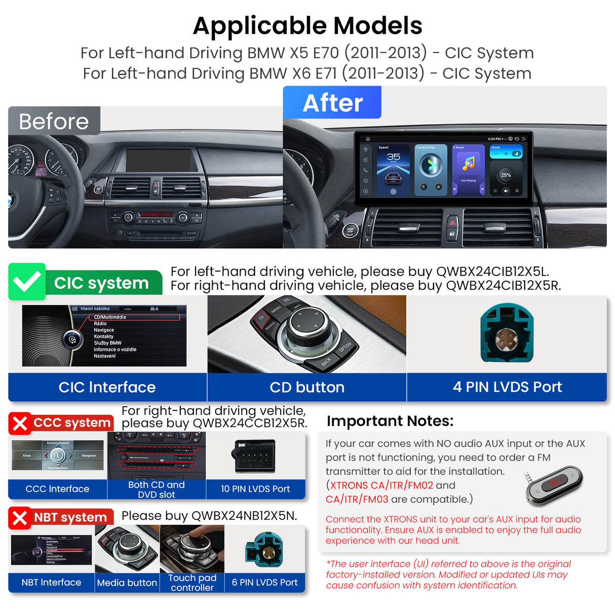 Xtrons 12.3" Head Unit Display Upgrade For BMW X5/X6/M E70/E71 2011-2013 (CIC) | 8GB RAM & 256GB ROM