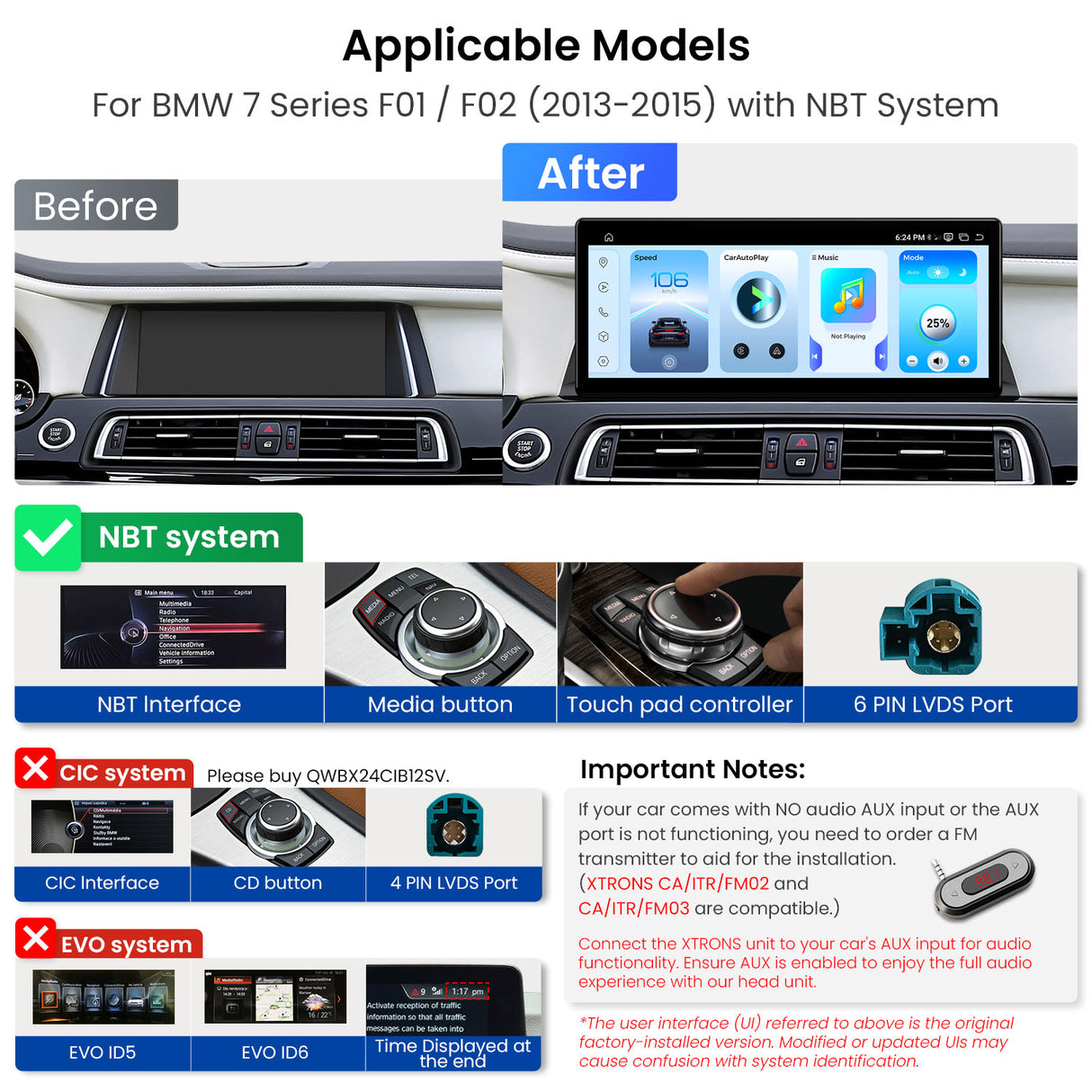 Xtrons 12.3" Head Unit Display Upgrade For BMW 7 Series F01/F02 2013-2015 (NBT) | 8GB RAM & 256GB ROM