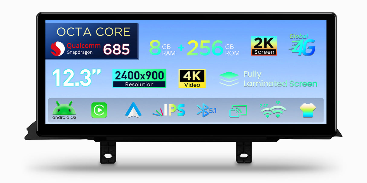 Xtrons 12.3" Head Unit Display Upgrade For BMW F3X 3/4 Series & F8X M3/M4 2016+ (NBT EVO) | 8GB RAM & 256GB ROM