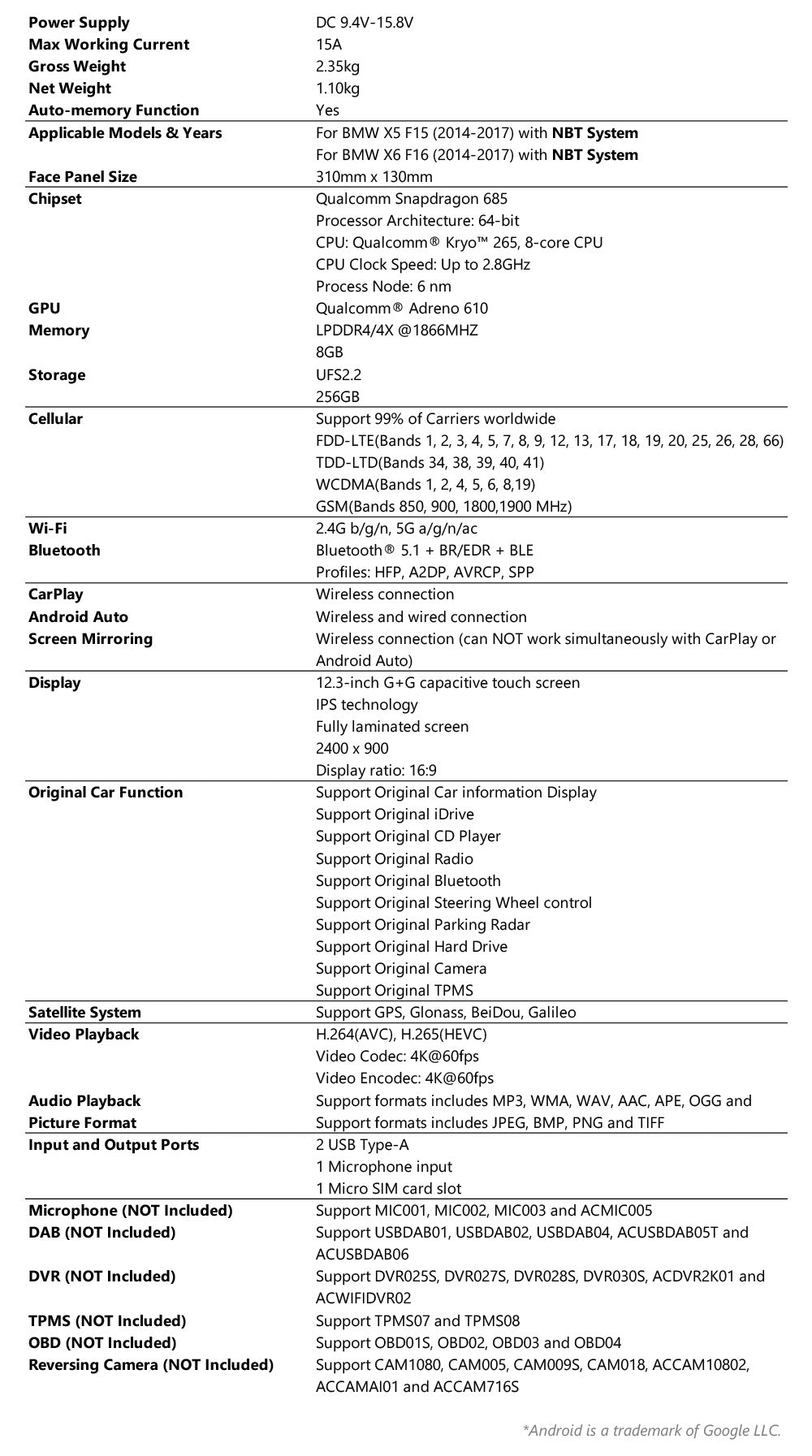 Xtrons 12.3" Head Unit Display Upgrade For BMW X5/X6 X5M/X6M F15/F16 F85/F86 2014-2017 (NBT) | 8GB RAM & 256GB ROM