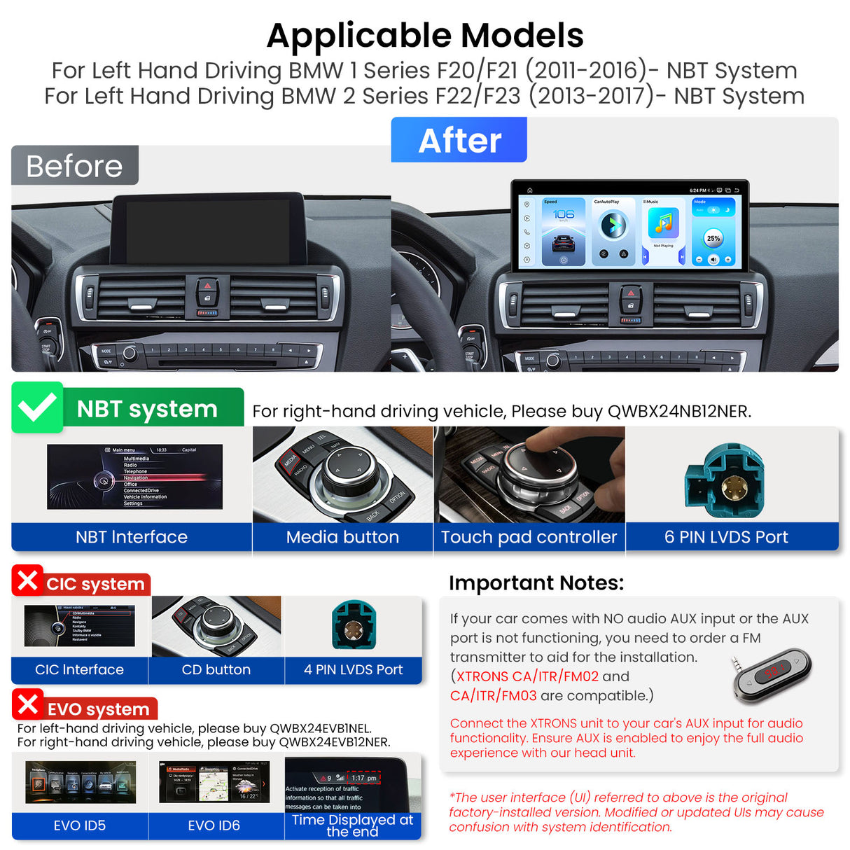 Xtrons 12.3" Head Unit Display Upgrade For BMW 1/2 Series & M2 F20/F21/F22/F23/F87 2013-2016 (NBT) | 8GB RAM & 256GB ROM
