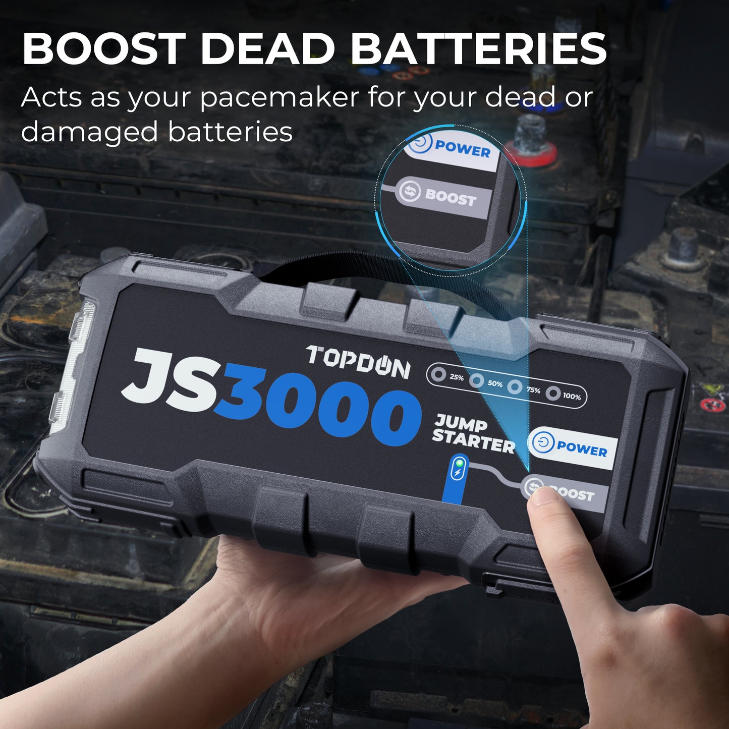 TOPDON 3000 Peak Amp Battery Jumpstarter, Power Bank, & Flashlight