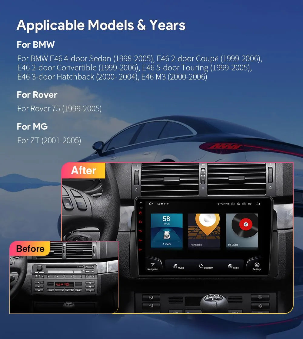 Xtrons Head Unit for 98-06 BMW E46/M3 | Octa Core | 8GB RAM & 256GB ROM |