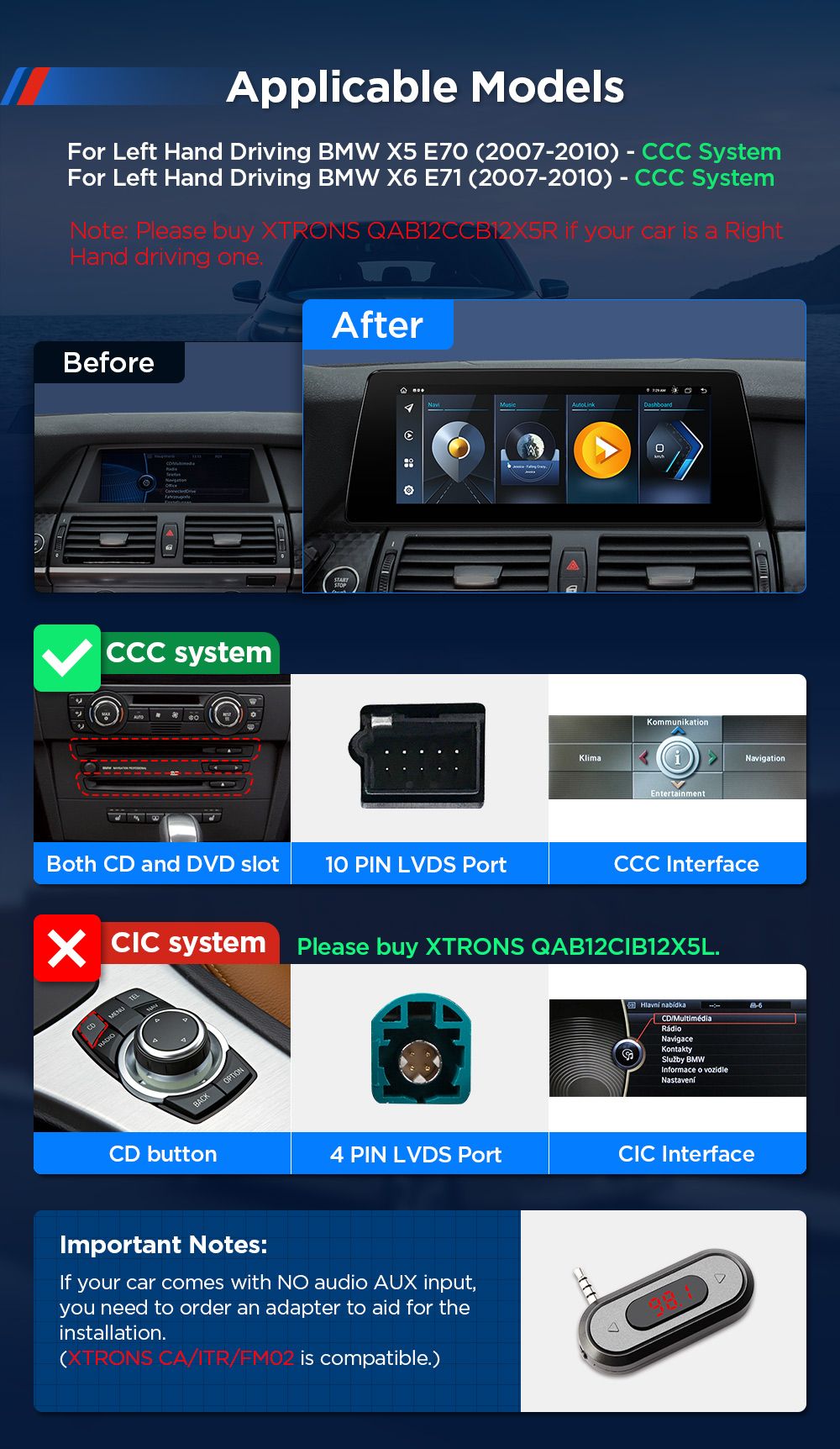 Xtrons Head Unit 07'-10' BMW X5/X6 E70 E71 | CCC |8GB RAM & 128GB ROM |
