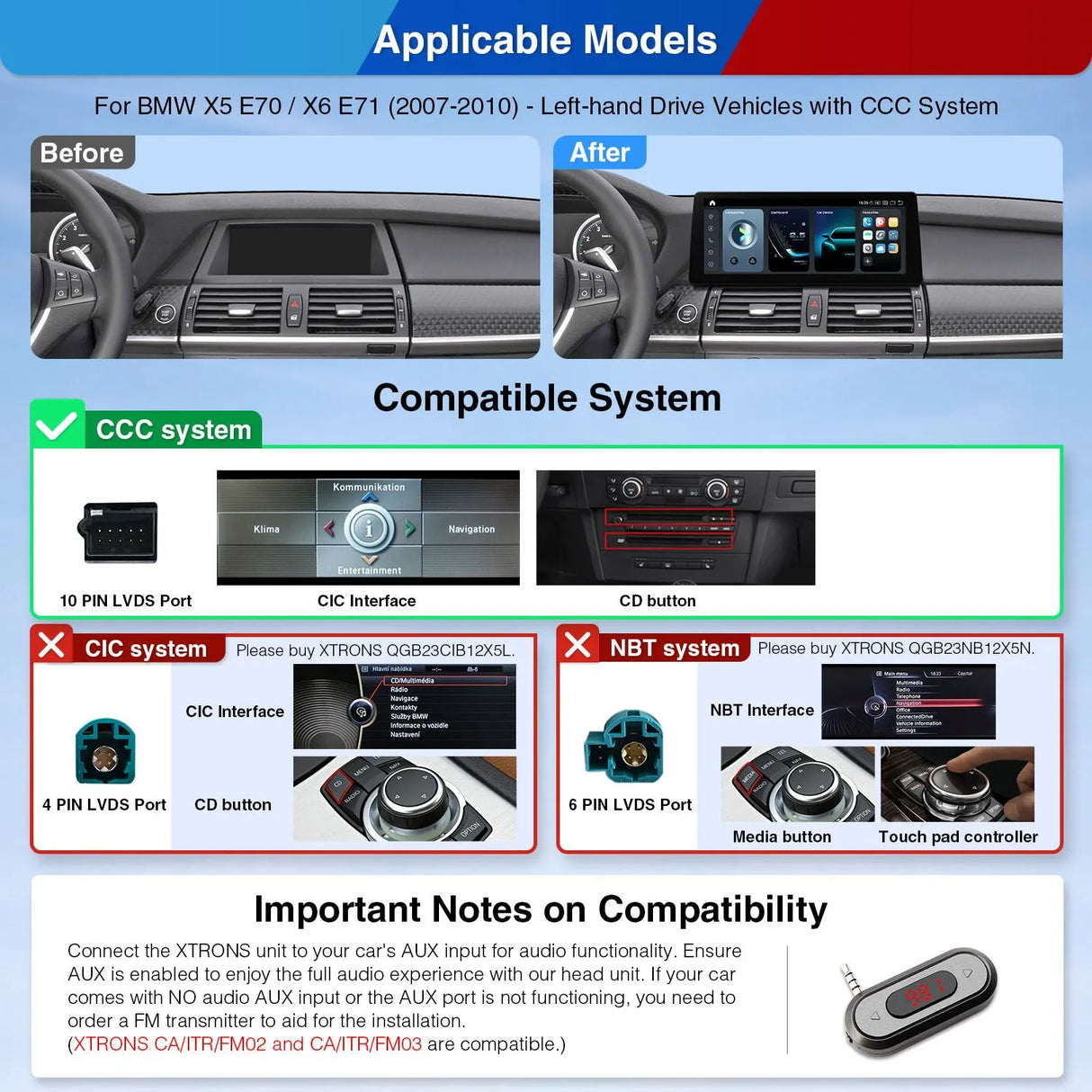 Xtrons Q Series 12.3" Head Unit Display Upgrade For BMW X5/X6/M E70/E71 2007-2010 (CCC) | 8GB RAM & 128GB ROM
