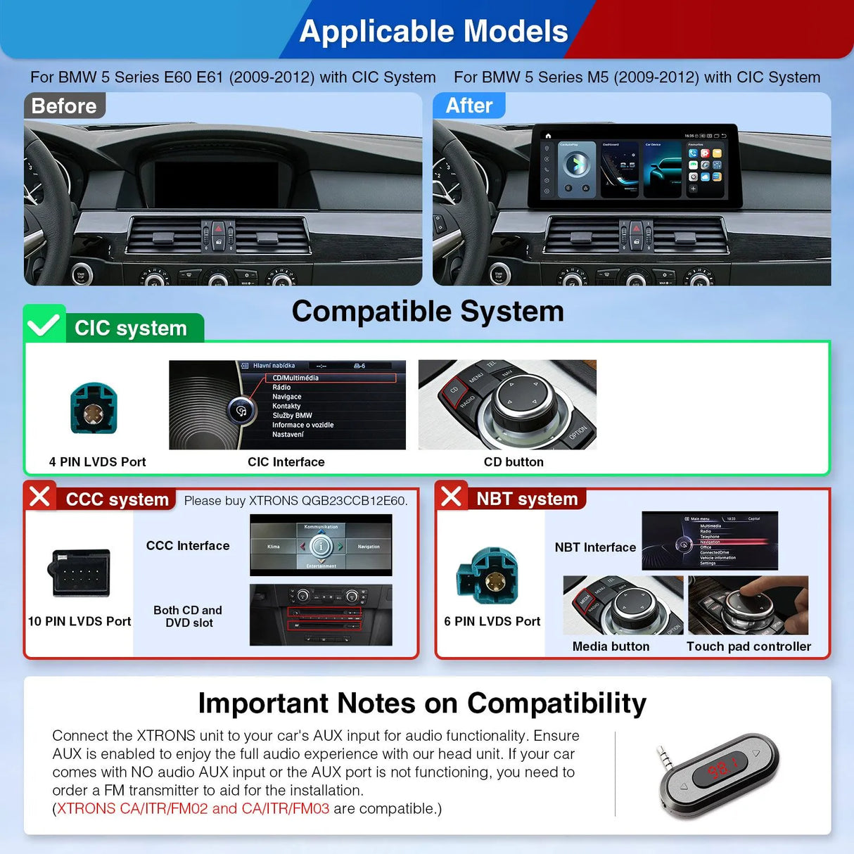 Xtrons Q Series 12.3" Head Unit Display Upgrade For BMW 5 Series/M5 E60 2009-2012 (CIC) | 8GB RAM & 128GB ROM