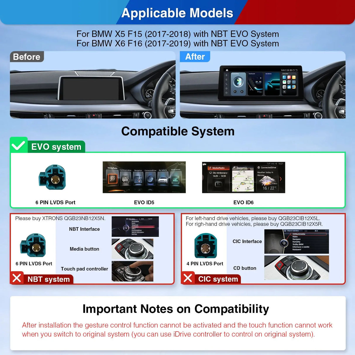 Xtrons Q Series 12.3" Head Unit Display Upgrade For BMW 3/4 Series M3/M4 F3X/F8X 2016+ (NBT EVO) | 8GB RAM & 128GB ROM