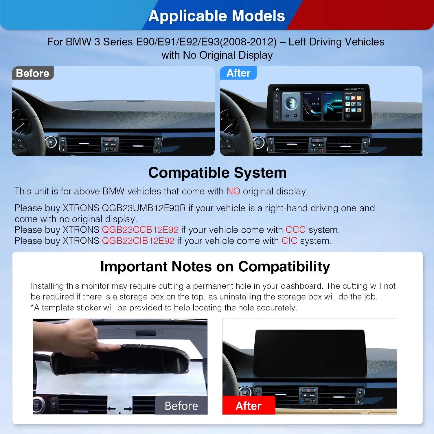 Xtrons Q Series 12.3" Head Unit Display Upgrade For BMW 3 Series/M3 E9X (No Original Display) | 8GB RAM & 128GB ROM