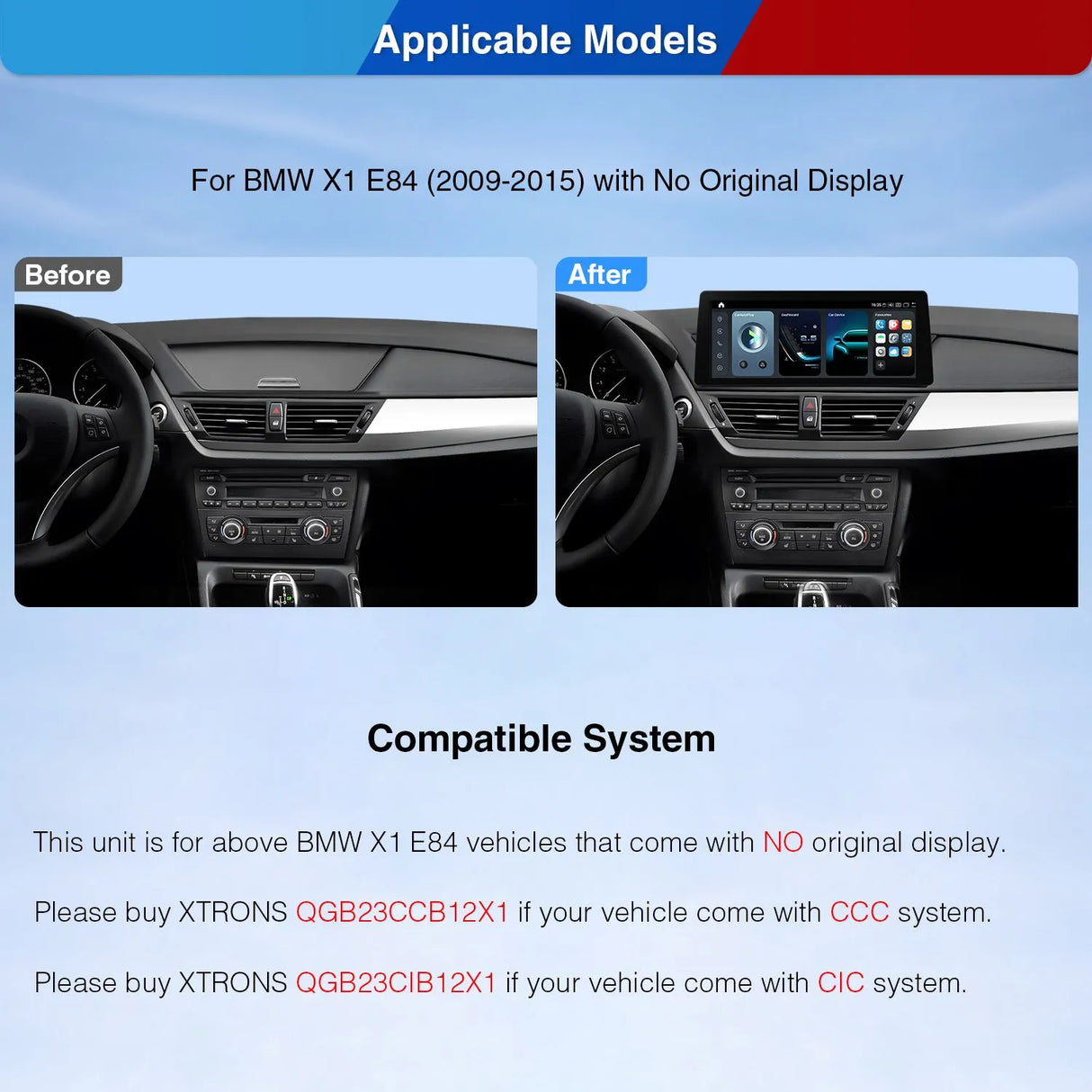Xtrons Q Series 12.3" Head Unit Display Upgrade For BMW X1 E84 (No Original Display) | 8GB RAM & 128GB ROM