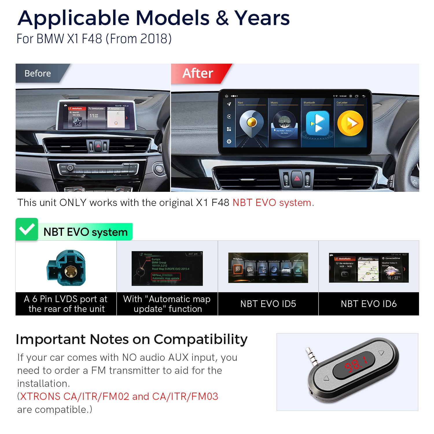 Xtrons 12.3" Head Unit Display Upgrade For BMW X1 F48 2018+ (NBT EVO) | 4GB RAM & 64GB ROM (Copy)