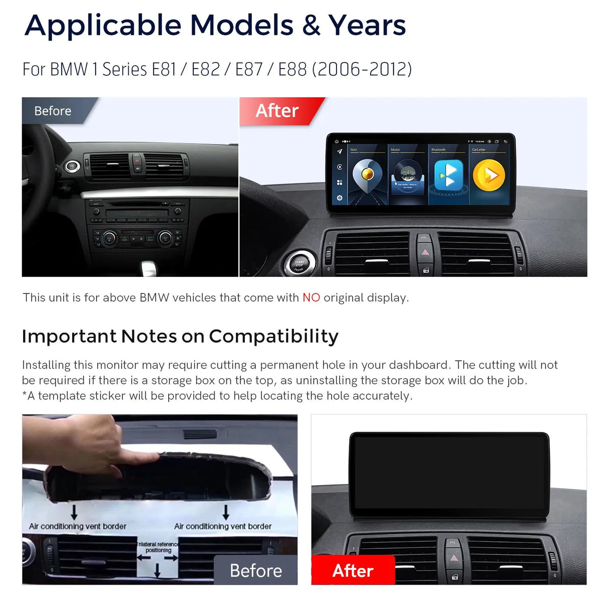 Xtrons 12.3" Head Unit Display Upgrade For BMW 1 Series E8X 2006-2012 (No Original Display) | 4GB RAM & 64GB ROM