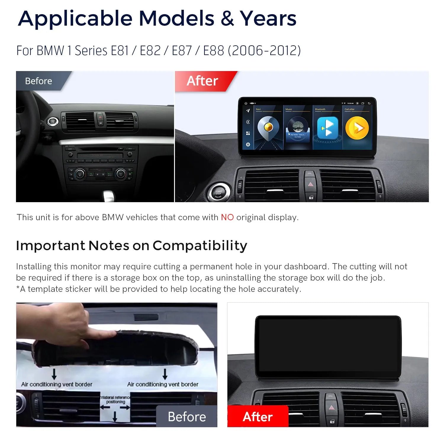 Xtrons 12.3" Head Unit Display Upgrade For BMW 1 Series E8X 2006-2012 (No Original Display) | 4GB RAM & 64GB ROM