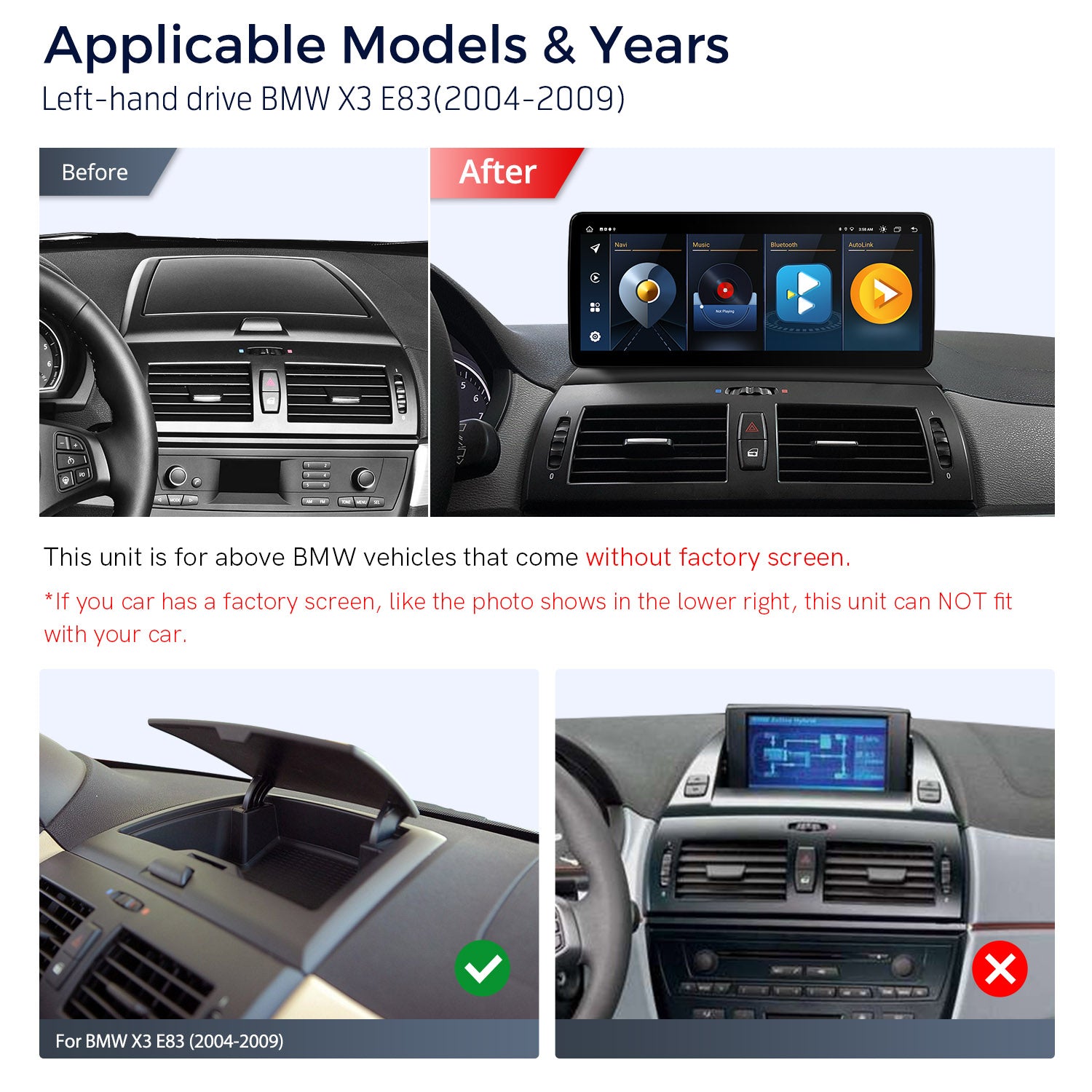 Xtrons 12.3" Head Unit Display Upgrade For BMW X3 E83 2004-2009 (No Original Display) | 4GB RAM & 64GB ROM