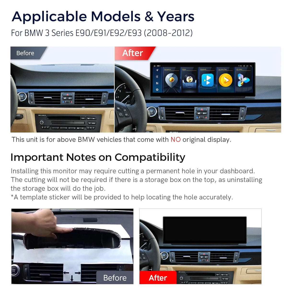 Xtrons 14.9" Head Unit Display Upgrade For BMW 3 Series/M3 E9X 2008-2012 (No Original Display)