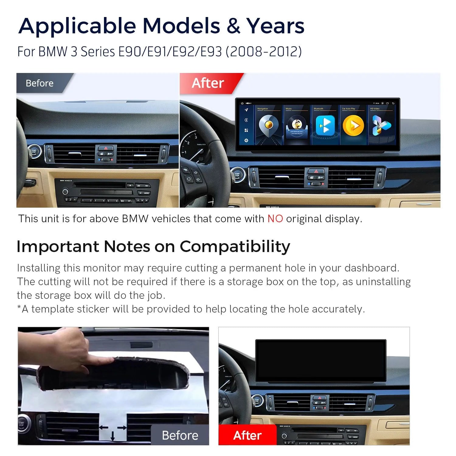 Xtrons 14.9" Head Unit Display Upgrade For BMW 3 Series/M3 E9X 2008-2012 (No Original Display)