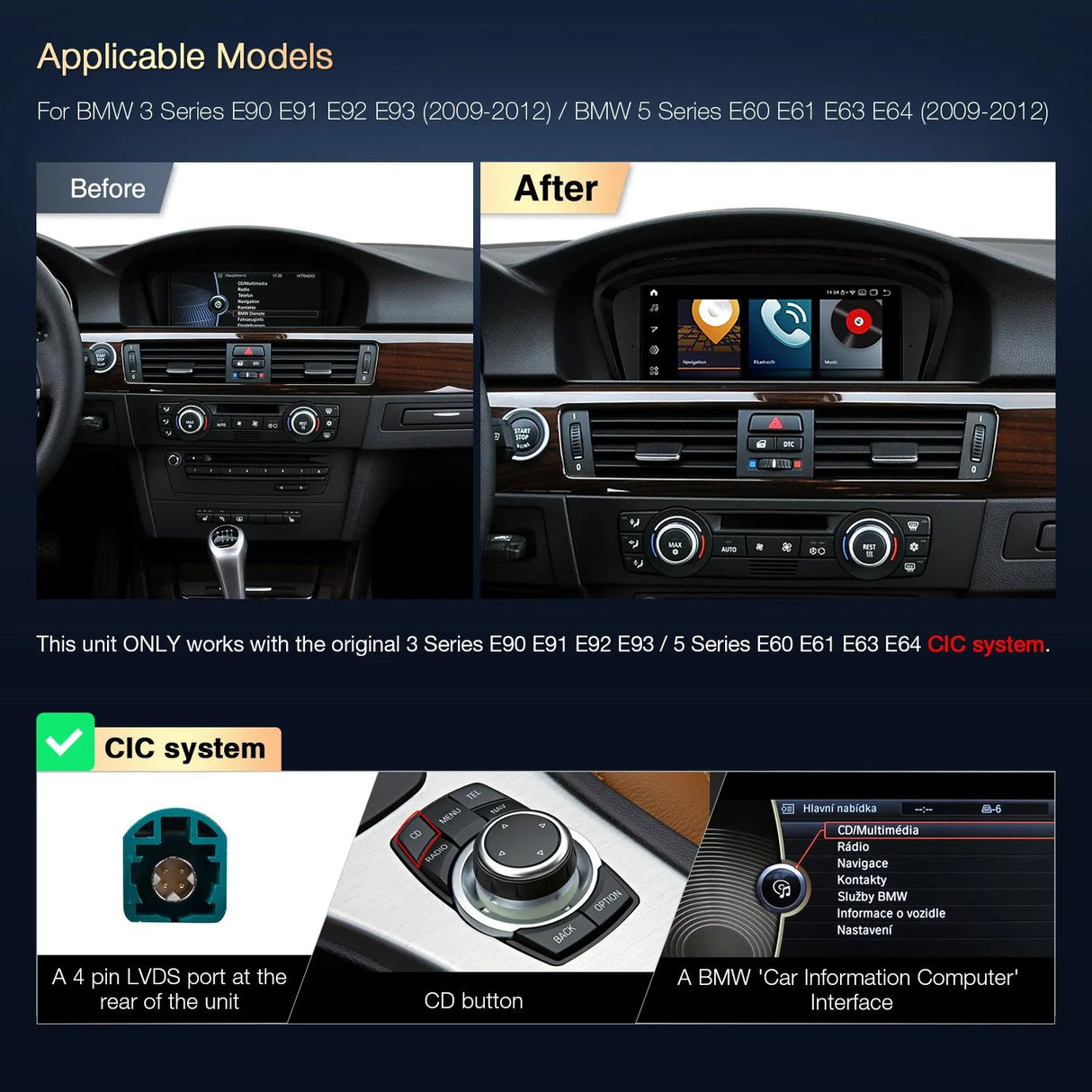 Xtrons 8.8"  Head Unit Display Upgrade For BMW 3/5 Series & M3/M5 E9X/E6X 2009-2012 (CIC) | 4GB RAM & 64GB ROM