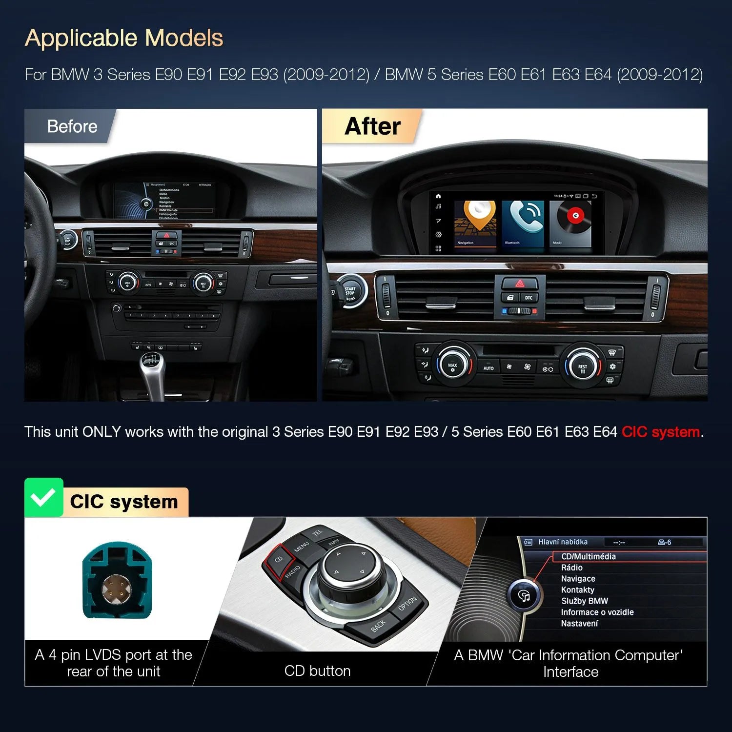 Xtrons 8.8"  Head Unit Display Upgrade For BMW 3/5 Series & M3/M5 E9X/E6X 2009-2012 (CIC) | 4GB RAM & 64GB ROM