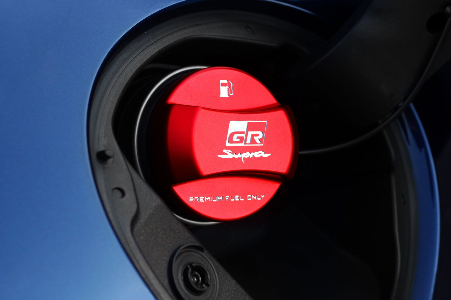 Blackline Performance Red 2.0 Billet Fuel Cap Cover for Toyota GR Supra A90