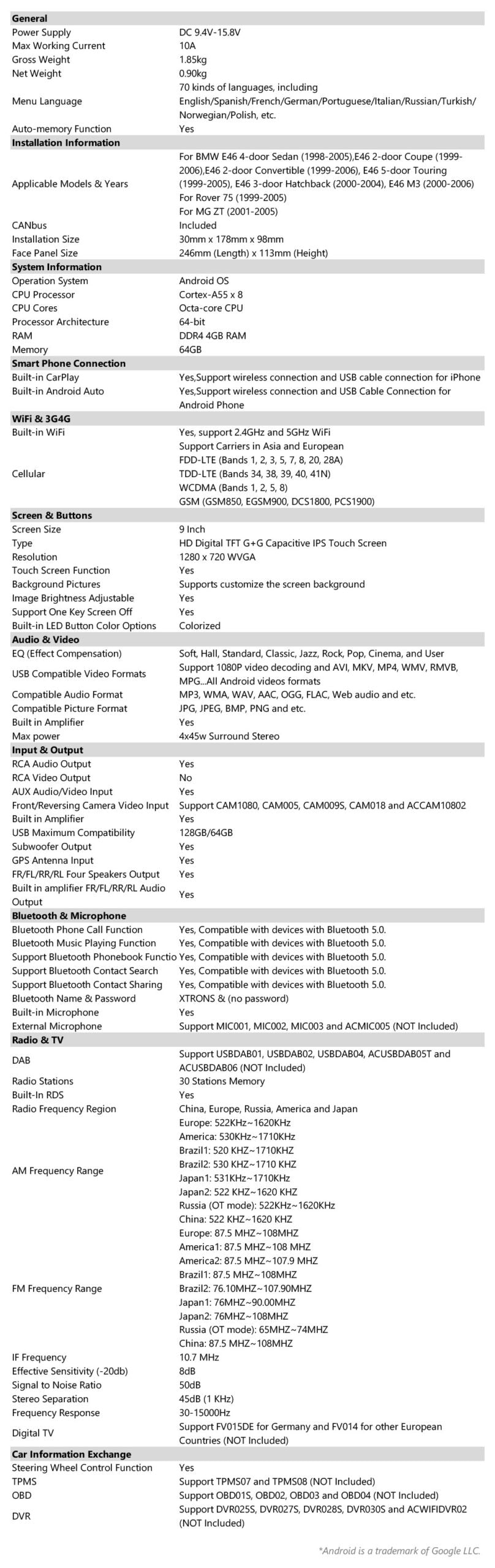 Xtrons 9'' Head Unit Display Upgrade For BMW 3 Series E46/M3 1998-2006 | 4GB RAM & 64GB ROM