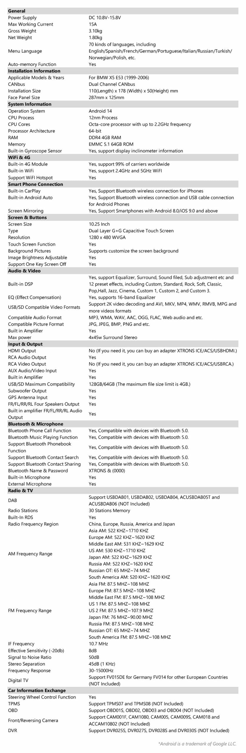 Xtrons 10.25'' Head Unit Display Upgrade For BMW X5 E53 1999-2006 | 4GB & 64GB ROM