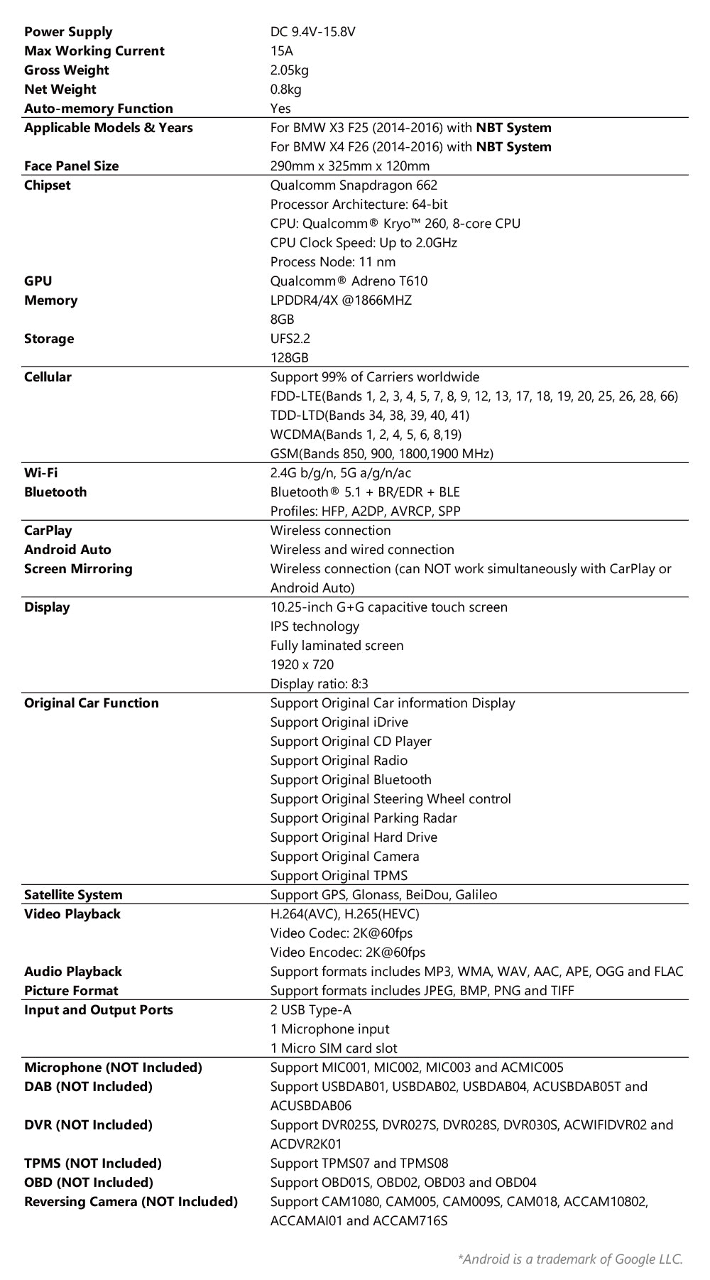 Xtrons 10.25" Head Unit Display Upgrade For BMW X3/X4 F25/F26 2014-2016 (NBT) | 8GB RAM & 128GB ROM