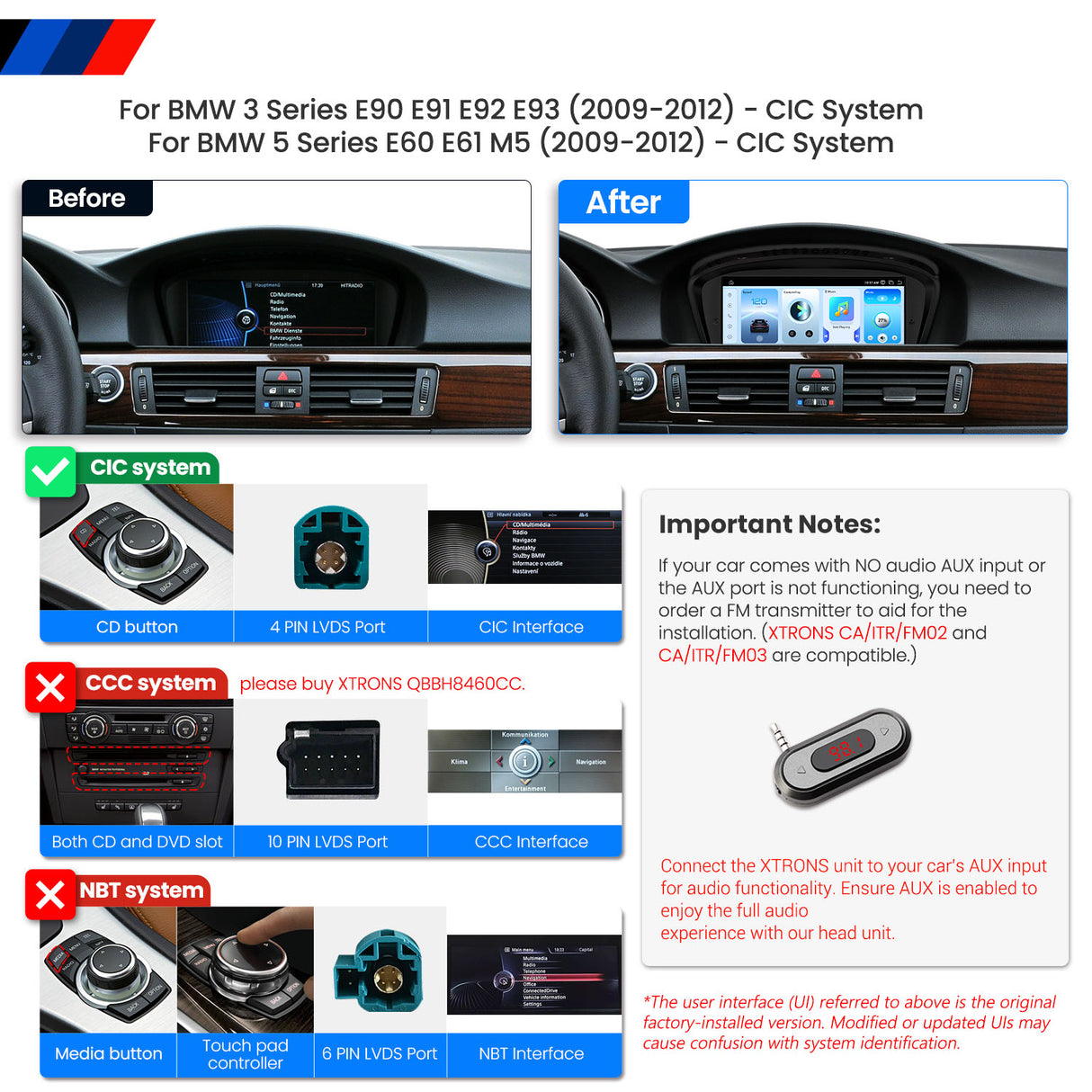 Xtrons 8.8" Head Unit Display Upgrade For BMW 3/5 Series & M3/M5 E9X, E6X 2009-2012 (CIC) | 8GB RAM & 128GB ROM