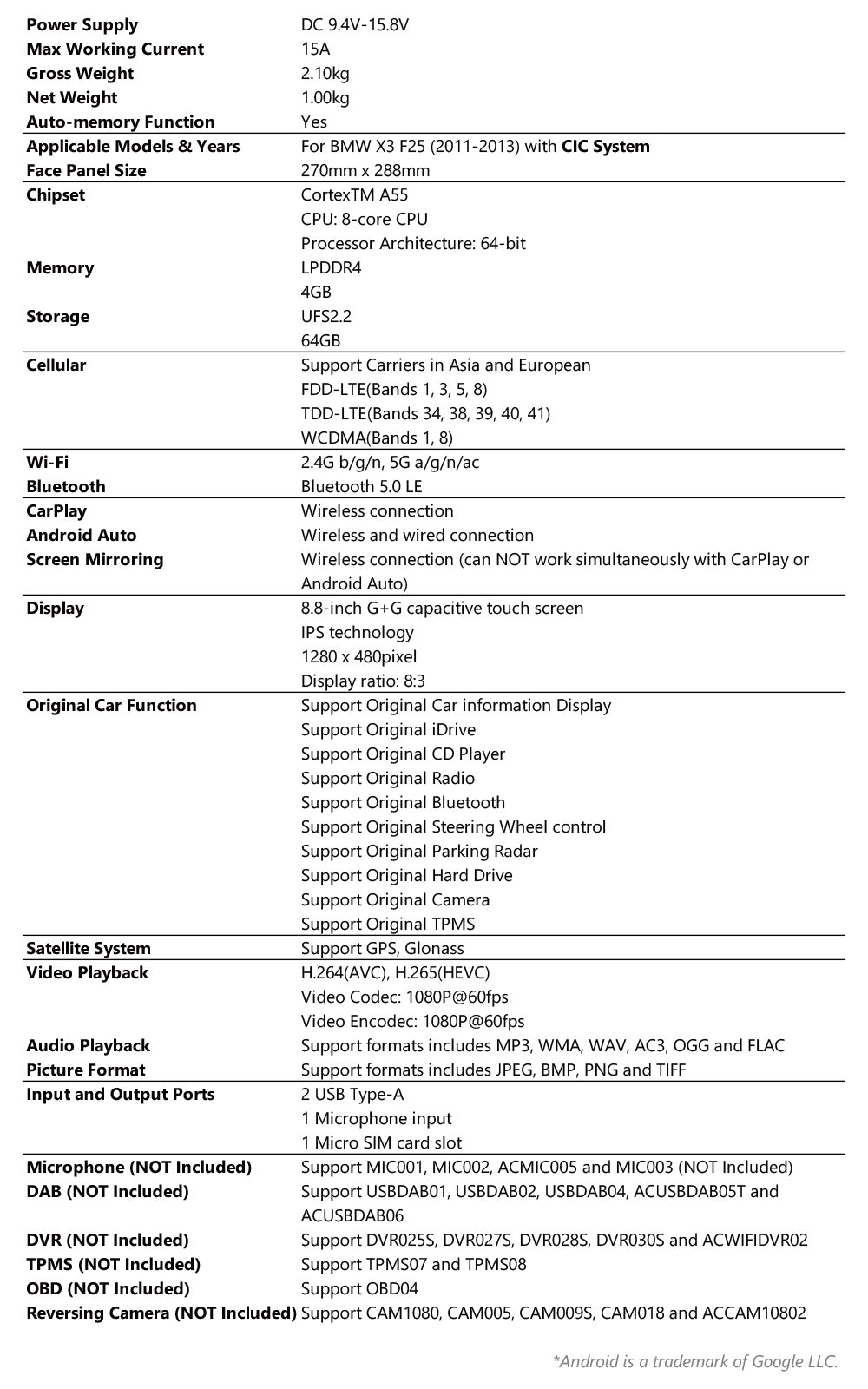 Xtrons 8.8" Head Unit Display Upgrade For BMW X3/X4 F25/F26 2011-2013 (CIC) | 4GB RAM & 64GB ROM