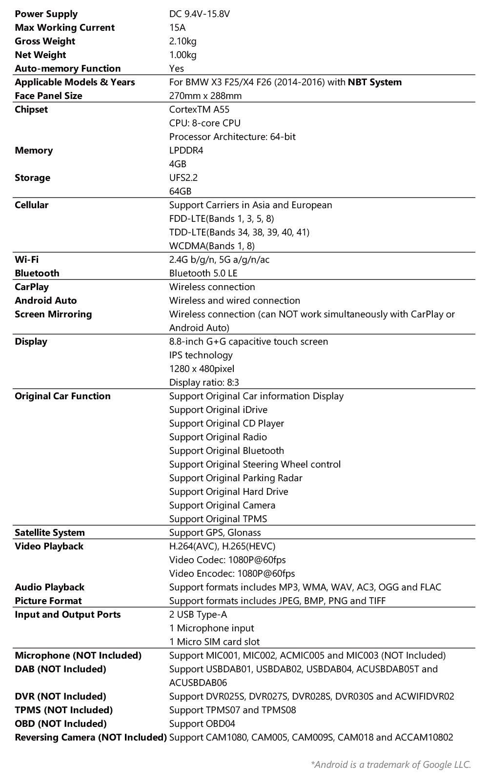 Xtrons 8.8" Head Unit Display Upgrade For BMW X3/X4 F25/F26 2014-2016 (NBT) | 4GB RAM & 64GB ROM