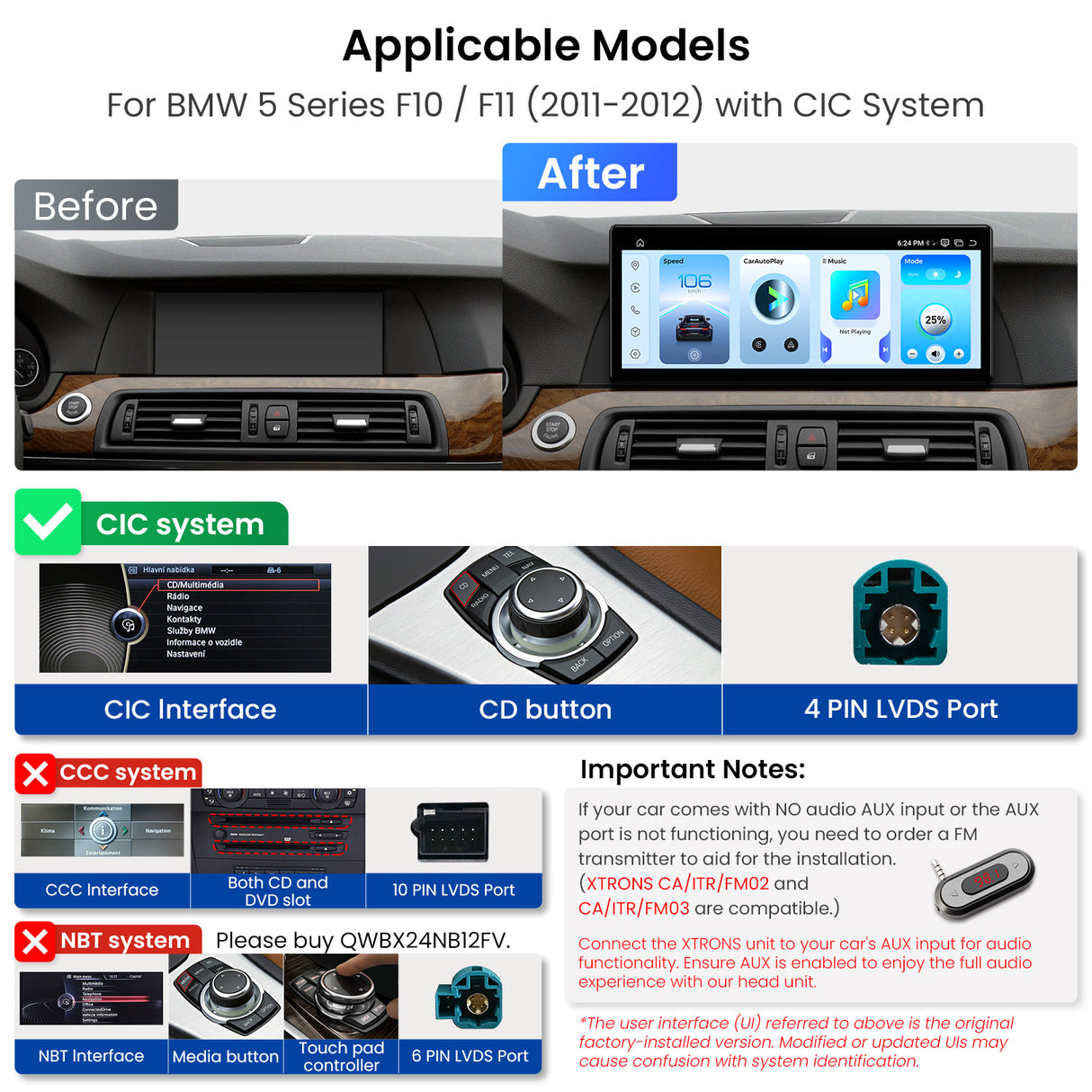 Xtrons 12.3" Head Unit Display Upgrade For BMW 5 Series & M5 F10/F11 2013-2016 (CIC) | 8GB RAM & 256GB ROM