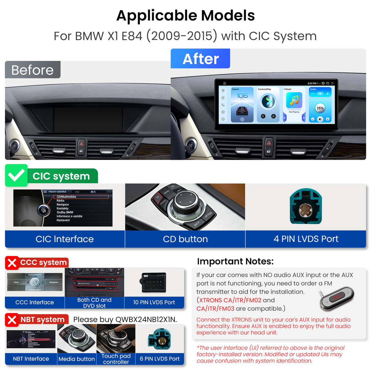 Xtrons 12.3" Head Unit Display Upgrade For BMW X1 E84 2009-2015 (CIC) | 8GB RAM & 256GB ROM