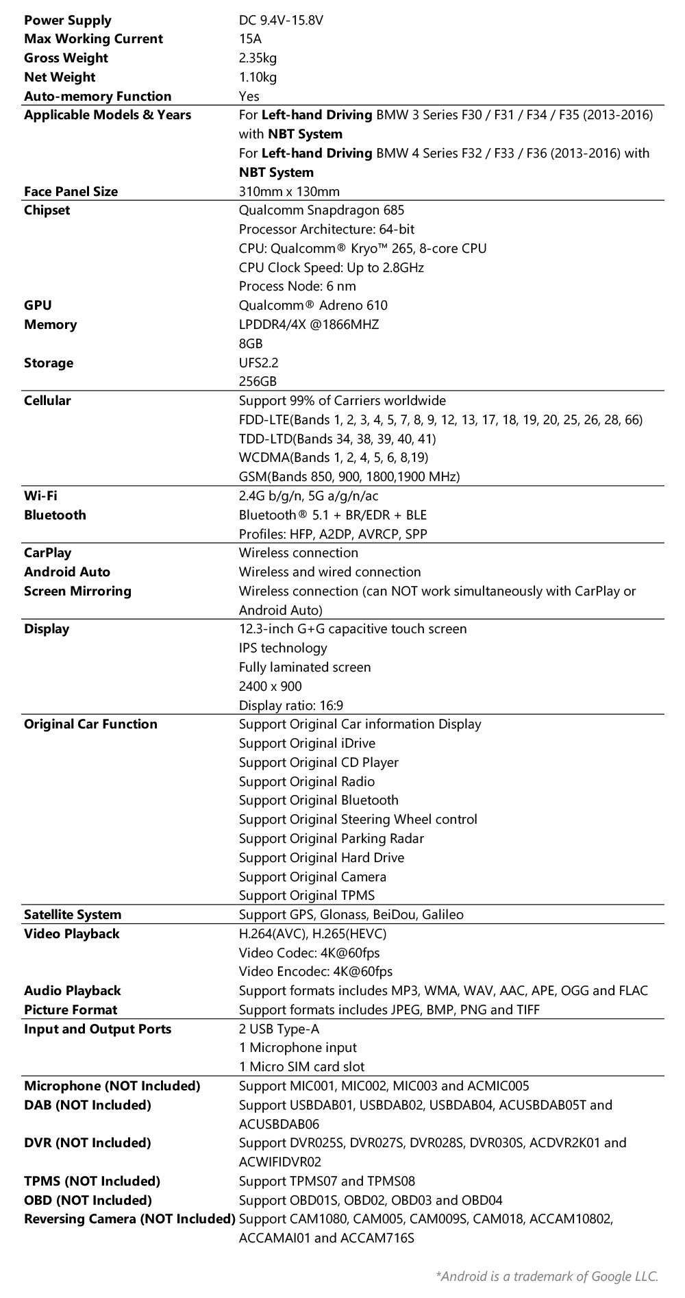 Xtrons 12.3" Head Unit Display Upgrade For BMW F3X 3/4 Series & F8X M3/M4 2013-2016 (NBT) | 8GB RAM & 256GB ROM