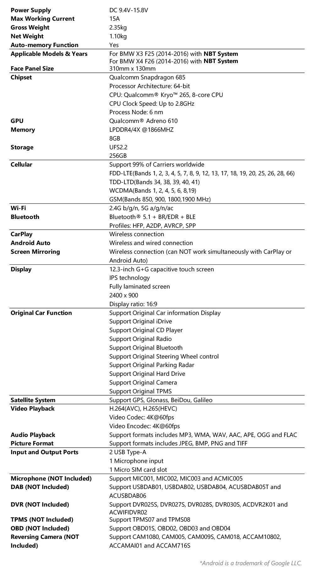 Xtrons 12.3" Head Unit Display Upgrade For BMW X3/X4 F25/F26 2014-2016 (NBT) | 8GB RAM & 256GB ROM