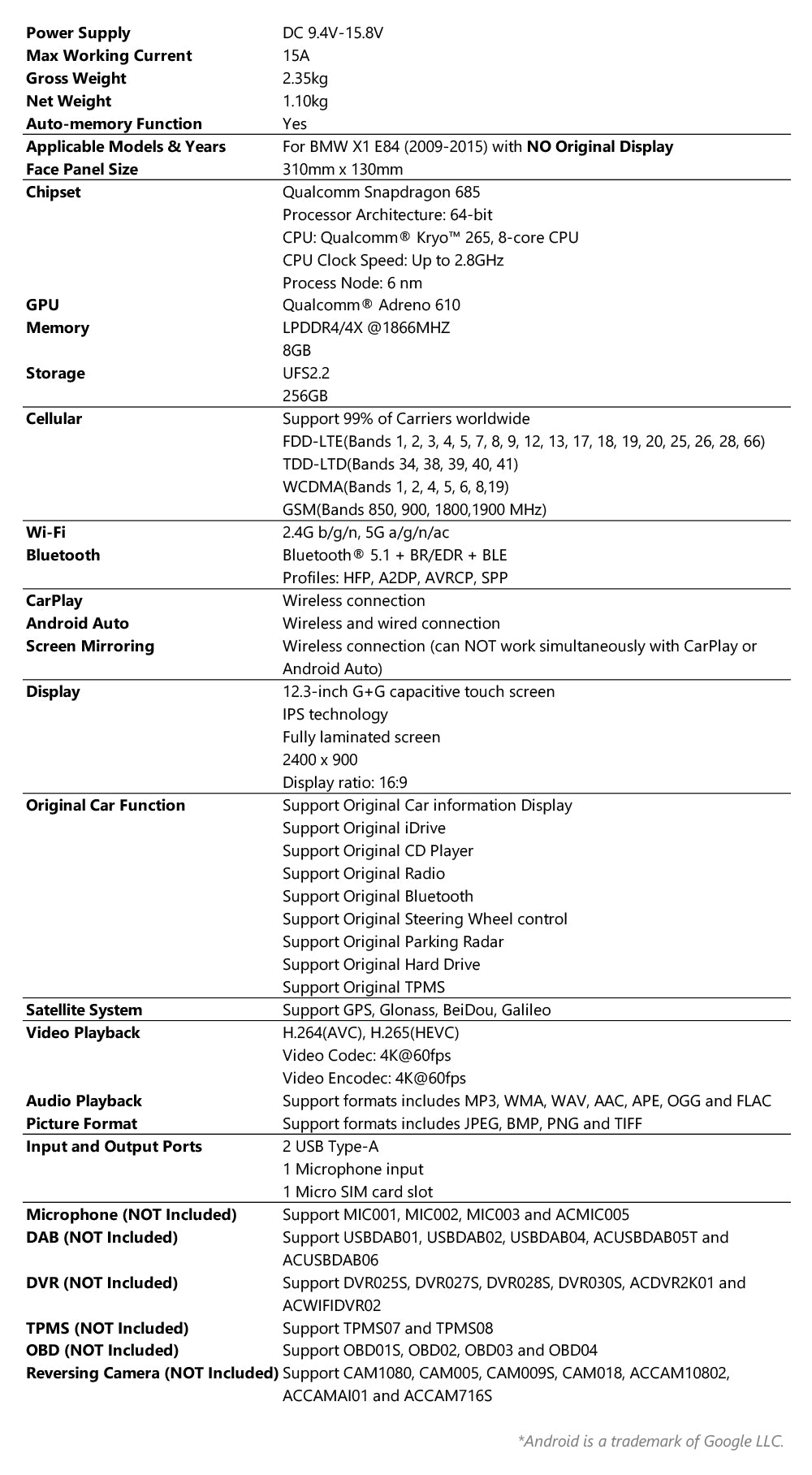 Xtrons 12.3" Head Unit Display Upgrade For BMW X1 E84 2009-2015 (No Original Display) | 8GB RAM & 256GB ROM