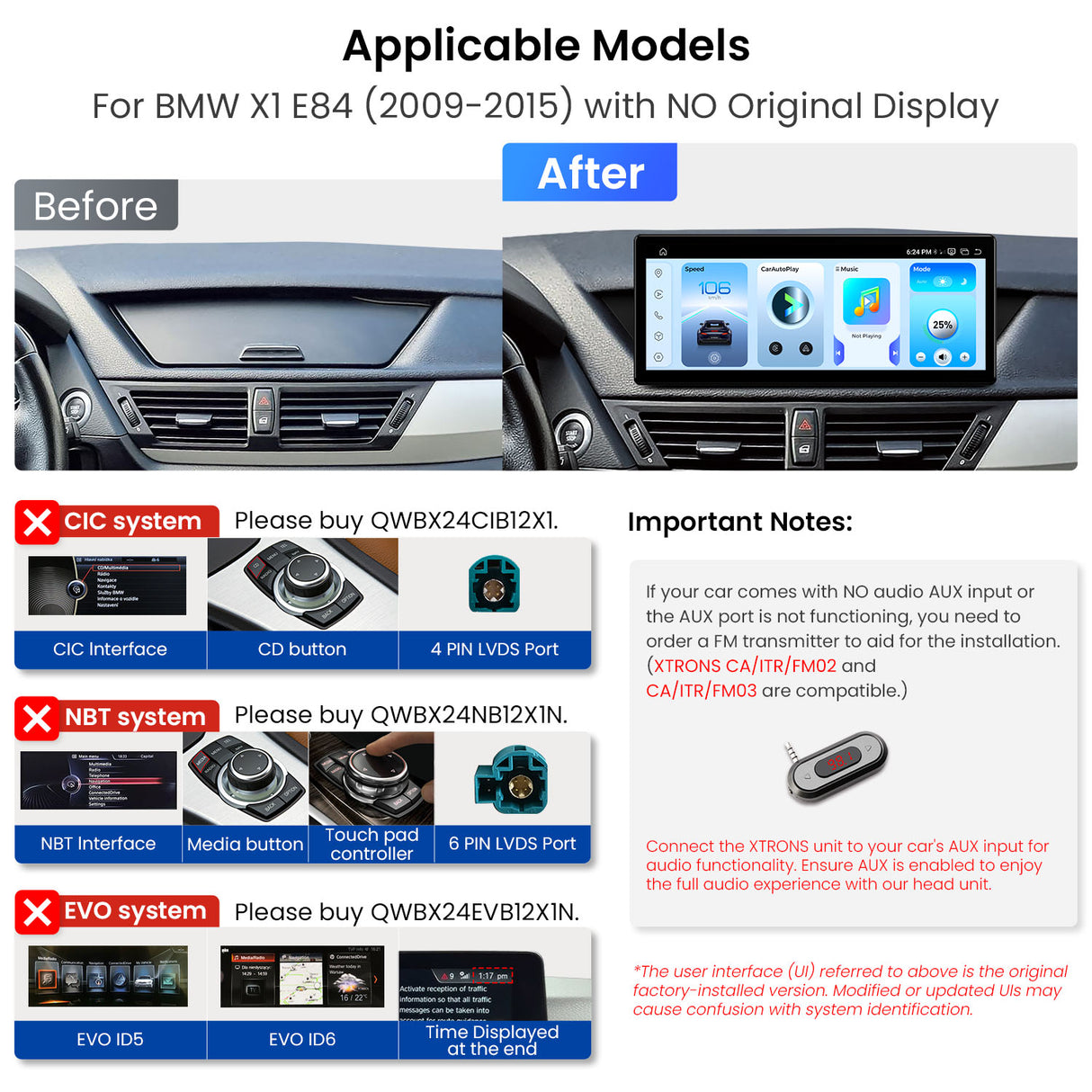 Xtrons 12.3" Head Unit Display Upgrade For BMW X1 E84 2009-2015 (No Original Display) | 8GB RAM & 256GB ROM