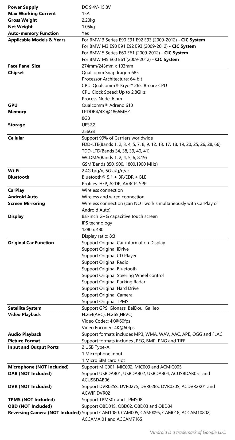Xtrons 8.8" Head Unit Display Upgrade For BMW 3/5 Series & M3/M5 2005-2008 (CIC) | 8GB RAM & 256GB ROM