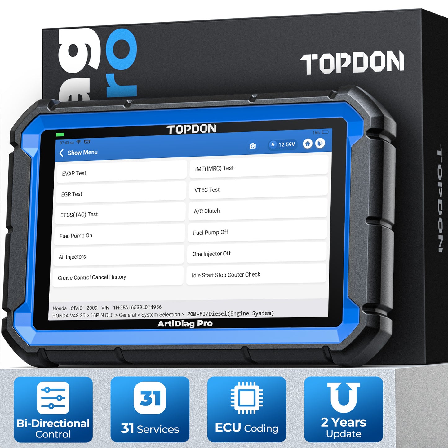 TOPDON  7" Scan Tool w/Service Functions & Bi-Directional Controls