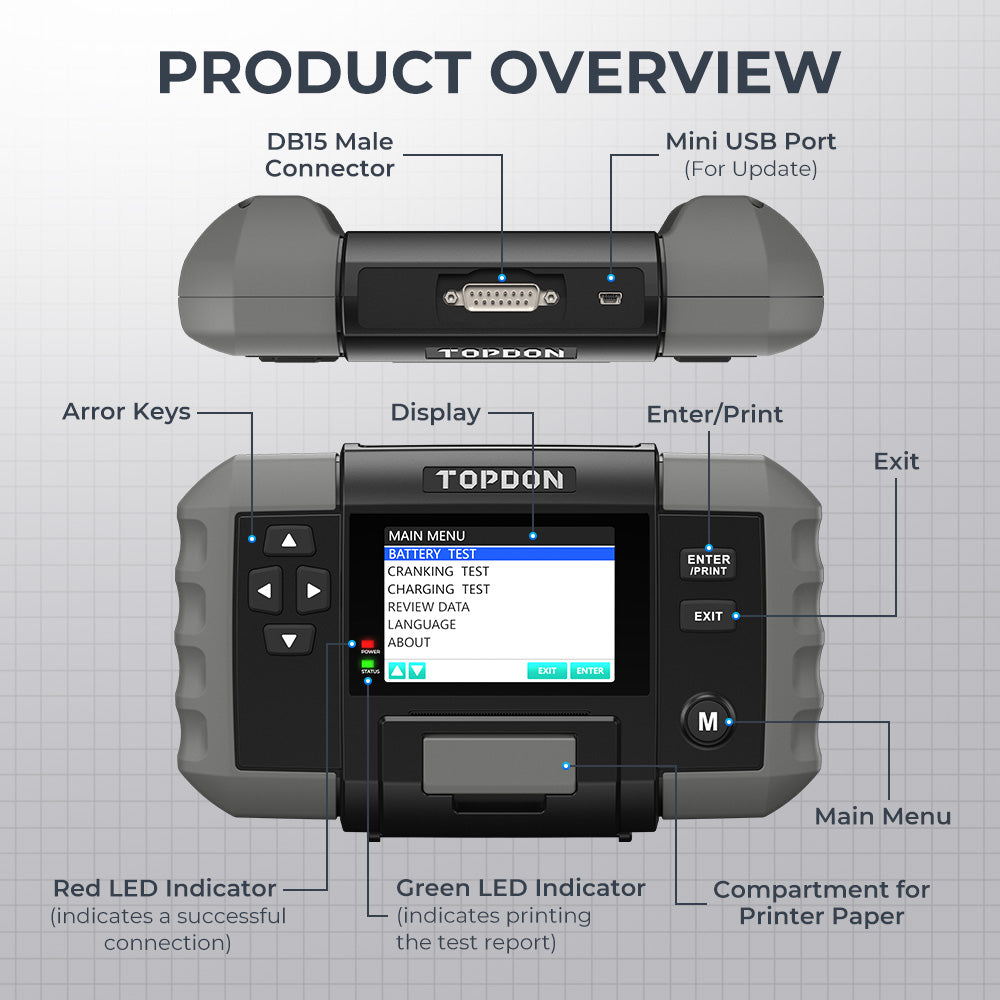 TOPDON BT600 12V/24V Battery Charger System w/Printer