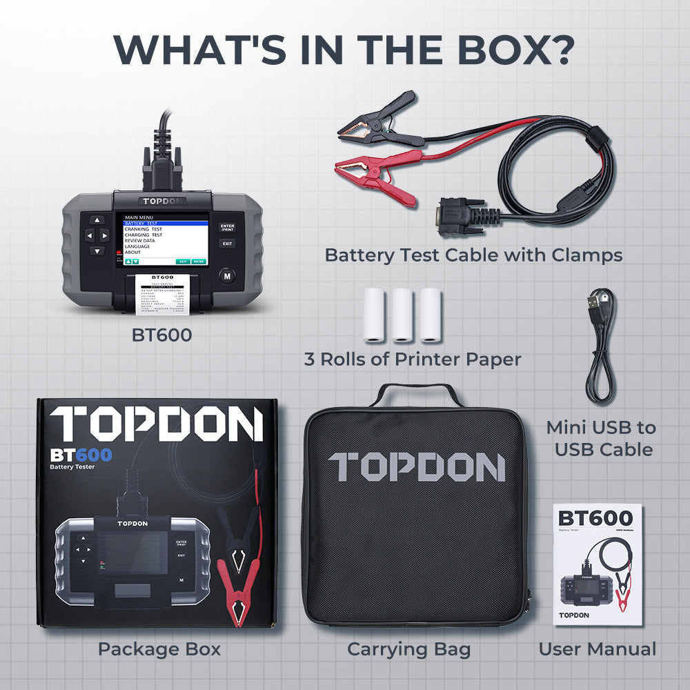 TOPDON BT600 12V/24V Battery Charger System w/Printer