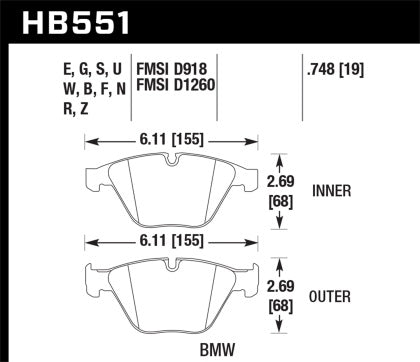 Hawk Performance Ceramic Pads for Various 2002+ BMWs (Fronts Only)