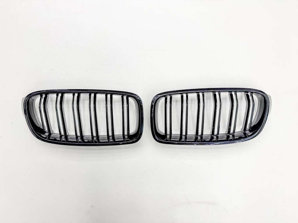 High Gloss Black Double Slat M3 Style Kidney Grilles BMW F30 F31