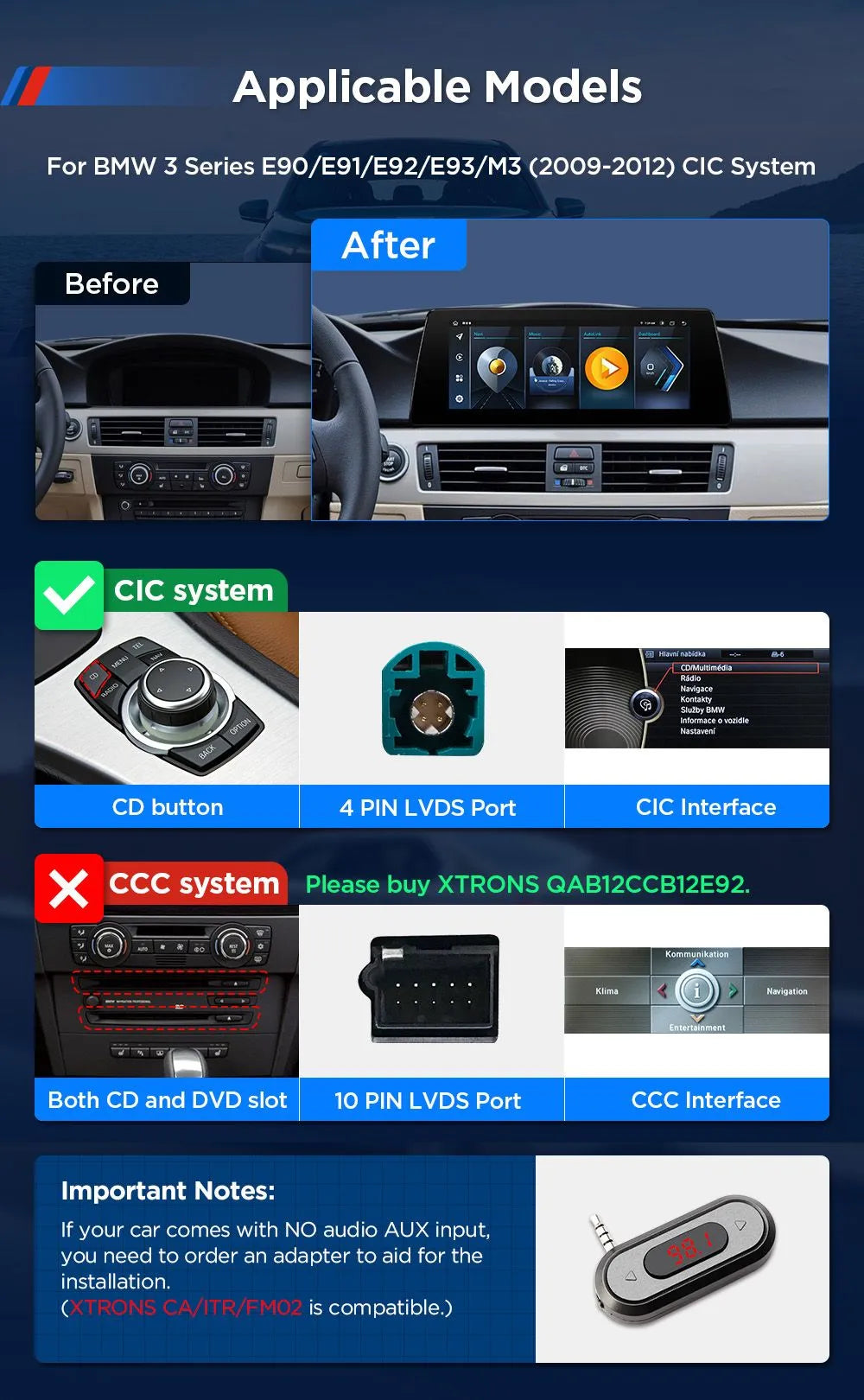 Xtrons Head Unit for BMW E9X 3 Series & M3 2008-2012 (CIC) |8GB RAM & 128GB ROM
