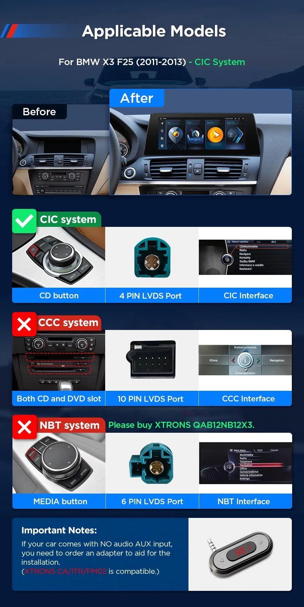 Xtrons 10.25" Head Unit for 2011-2013 BMW X3 F25 (CIC) | 8GB RAM & 128GB ROM