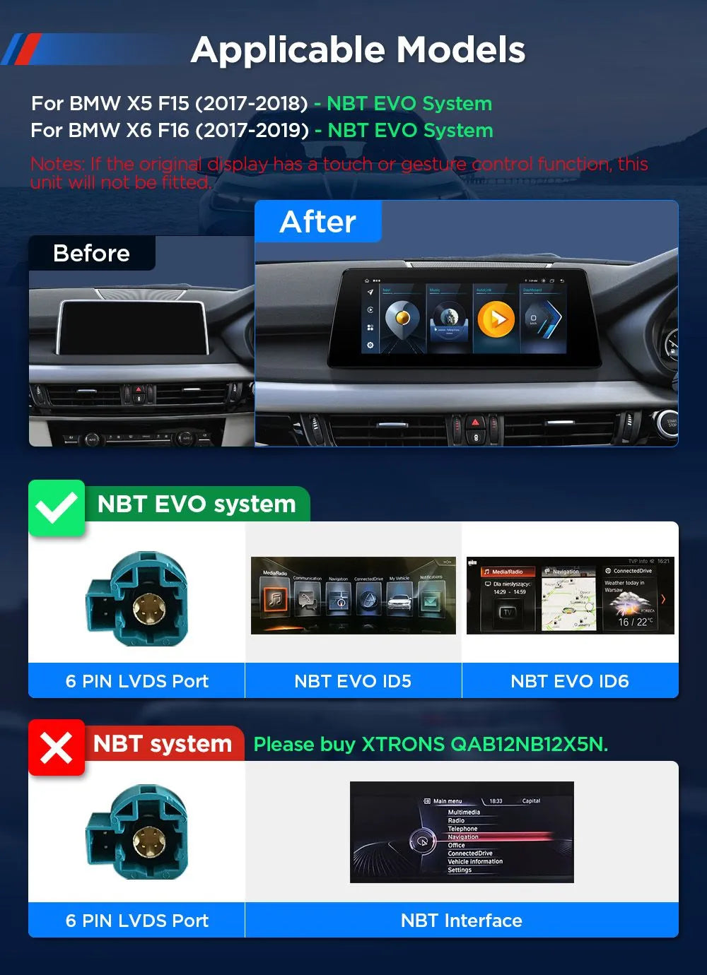 Xtrons Head Unit for BMW X5/X6 2017-2019 NBT EVO | Fully Laminated | 8GB RAM & 128GB ROM|