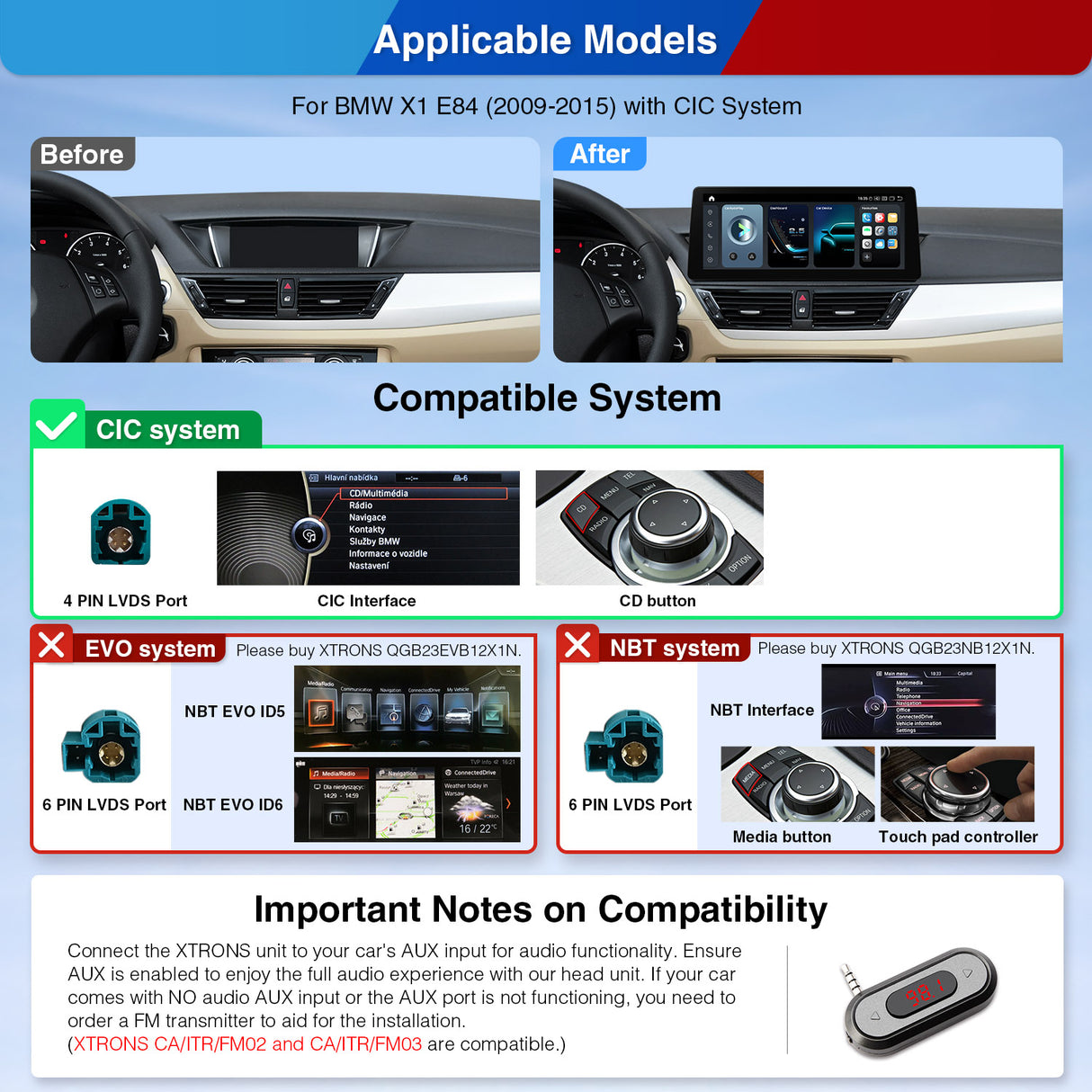 Xtrons Q Series 12.3" Head Unit Display Upgrade For BMW X1 E84 (CIC) | 8GB RAM & 128GB ROM
