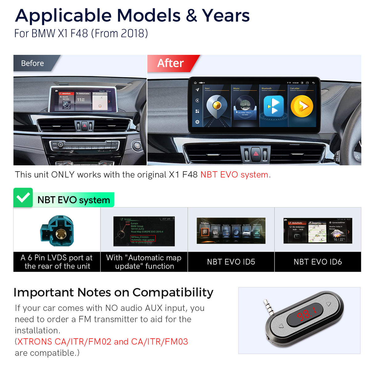 Xtrons 12.3" Head Unit Display Upgrade For BMW X1 F48 2018+ (NBT EVO) | 4GB RAM & 64GB ROM (Copy)